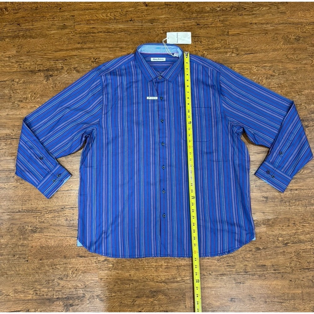 Tommy Bahama Blue Lazlo Francisco Striped Casual Dress Button Up Shirt Men's 2XL - Picture 8 of 10